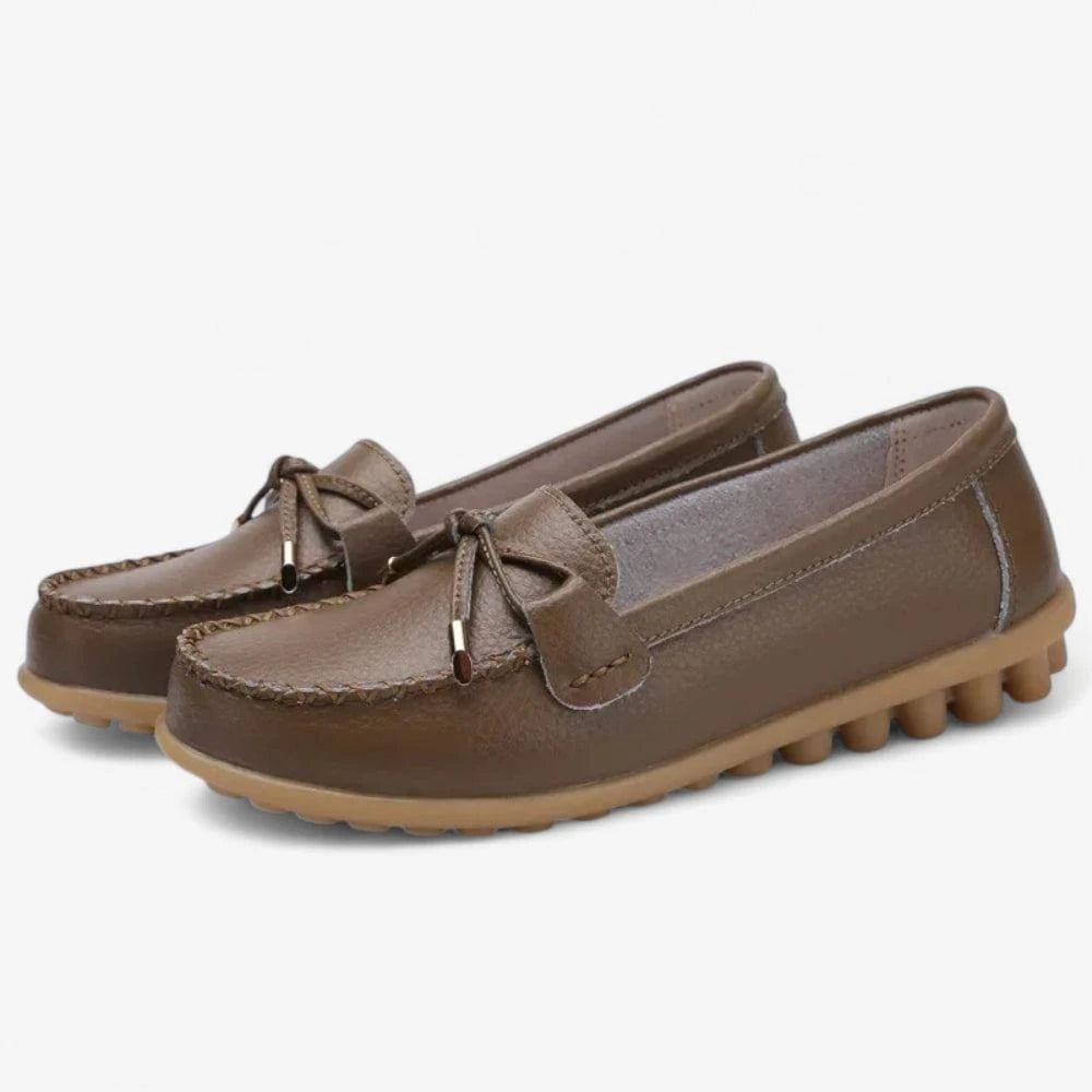 AtelierMocassin Marron / 35 Mocassins Femme en Cuir Marron avec Nœud Esthétique