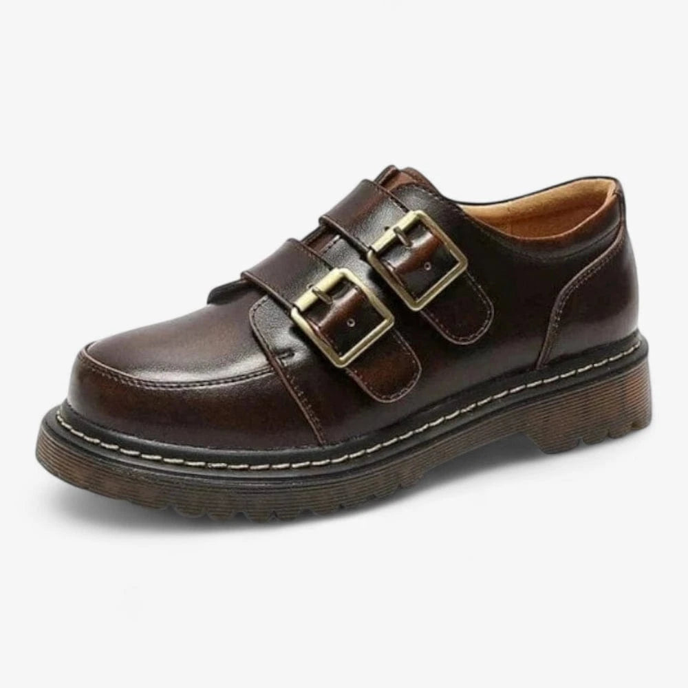 AtelierMocassin Mocassin Femme en Cuir Marron Plateforme Sans Lacet