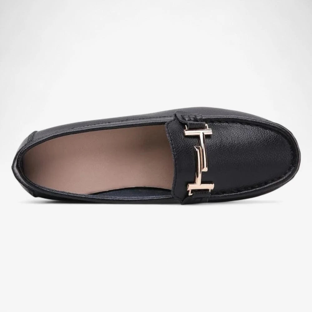 AtelierMocassin Mocassin Femme en Cuir Noir à Barrette Métallique