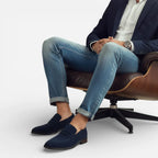 AtelierMocassin Mocassin Homme en Daim & Cuir Bleu Marine