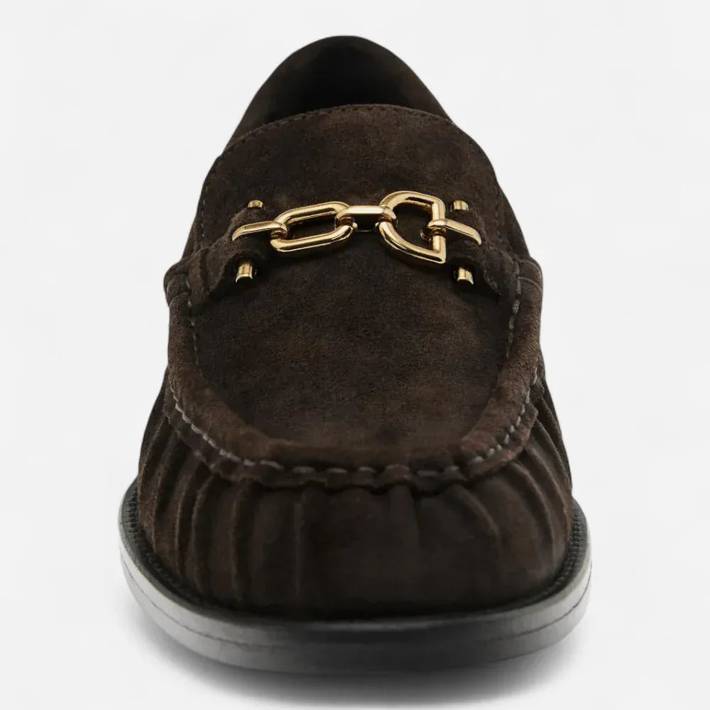 AtelierMocassin Mocassins à Barrette Femme en Cuir & Daim Marron