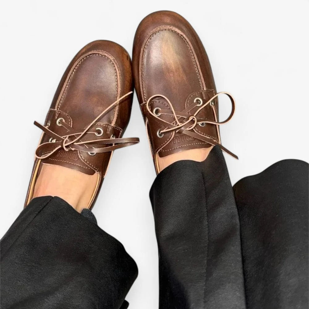 AtelierMocassin Mocassins Bateau Femme en Cuir Marron Clair