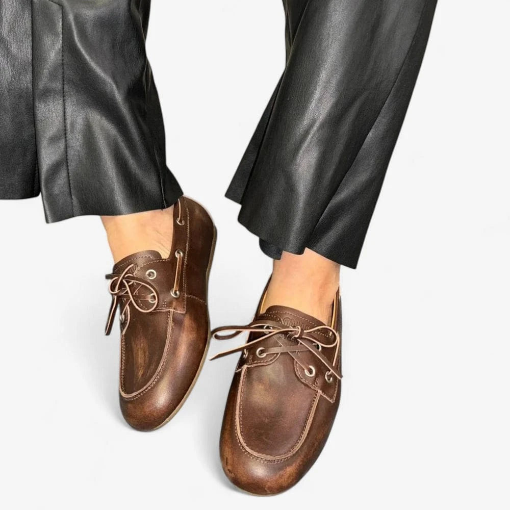 AtelierMocassin Mocassins Bateau Femme en Cuir Marron Clair