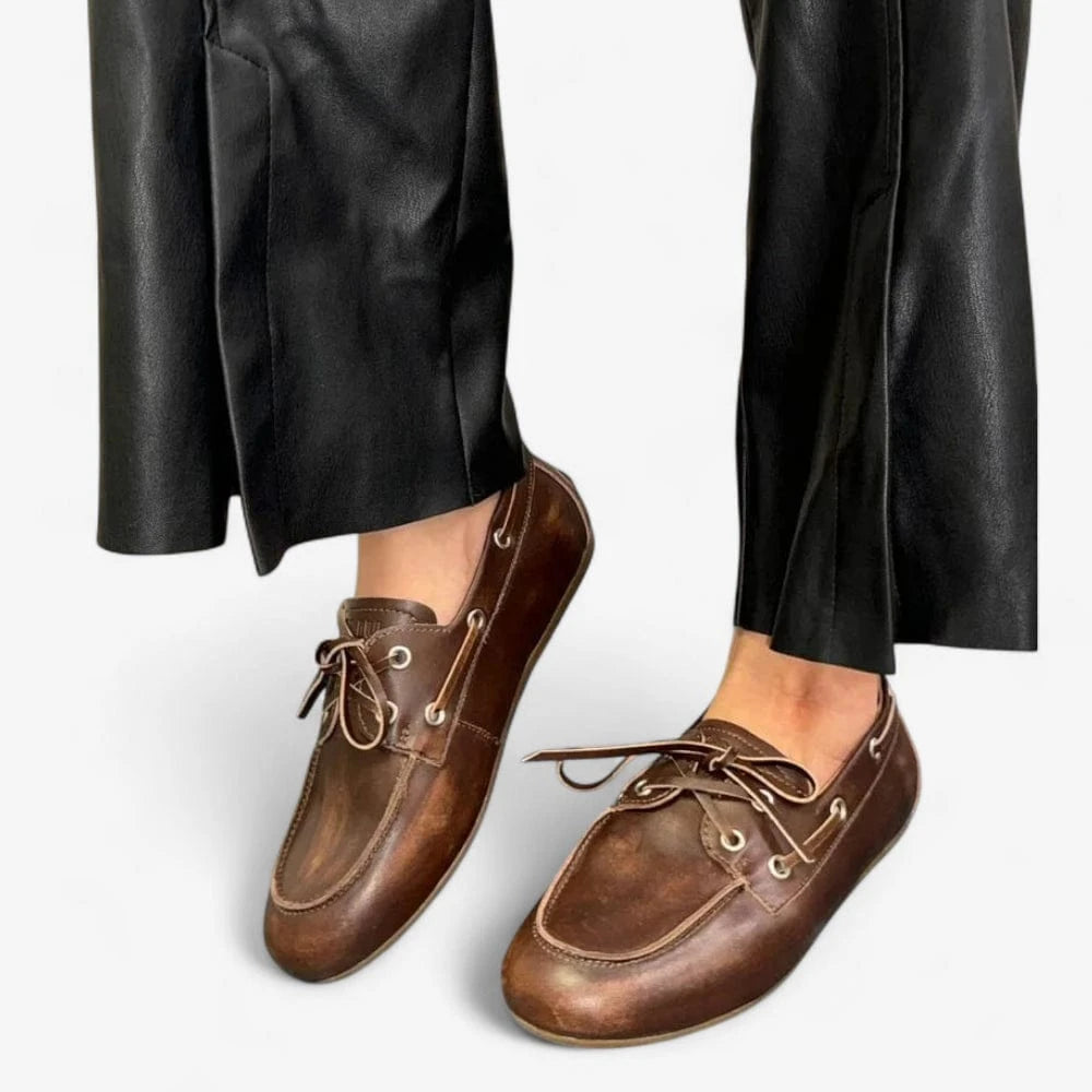 AtelierMocassin Mocassins Bateau Femme en Cuir Marron Clair