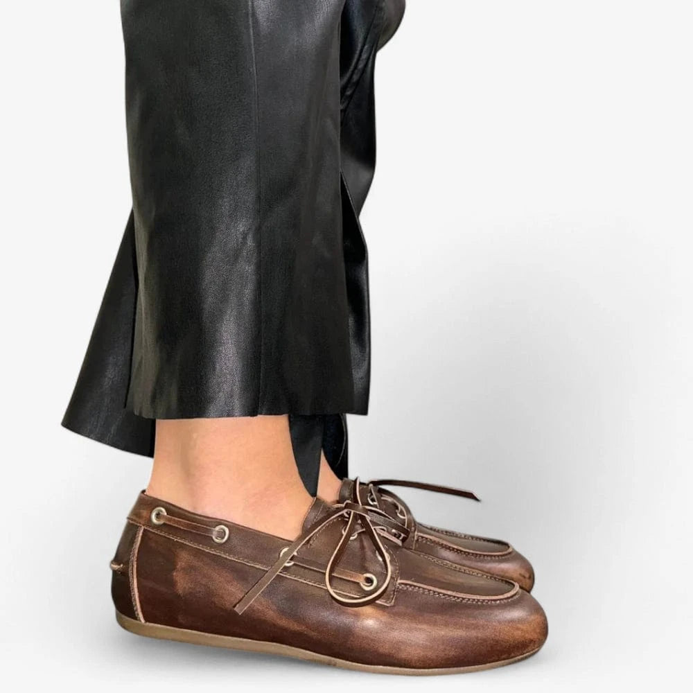 AtelierMocassin Mocassins Bateau Femme en Cuir Marron Clair