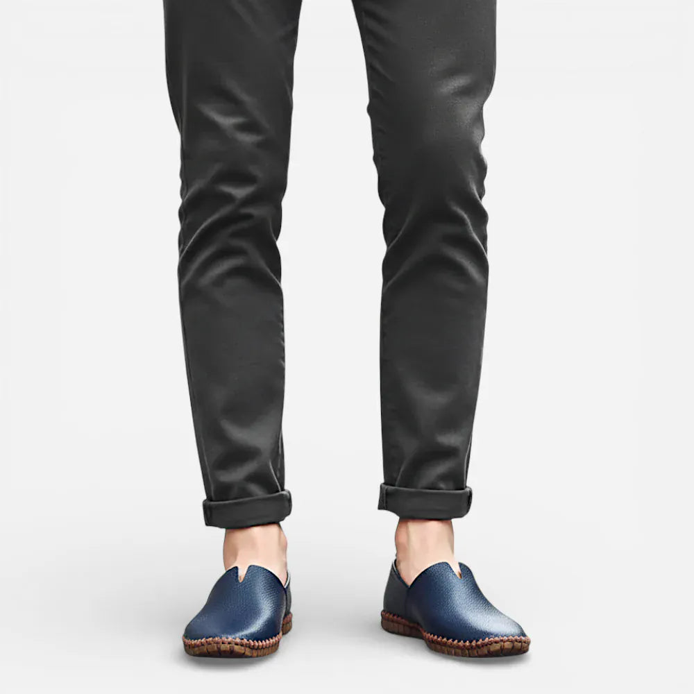 AtelierMocassin Mocassins Décontractés Homme en Cuir Bleu Marine Souple