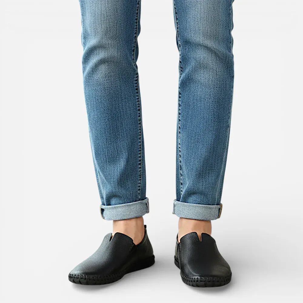 AtelierMocassin Mocassins Décontractés Homme en Cuir Noir Souple