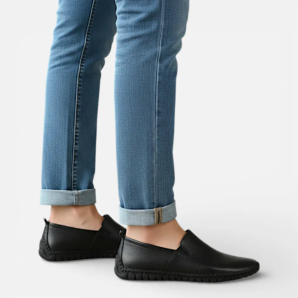 AtelierMocassin Mocassins Décontractés Homme en Cuir Noir Souple