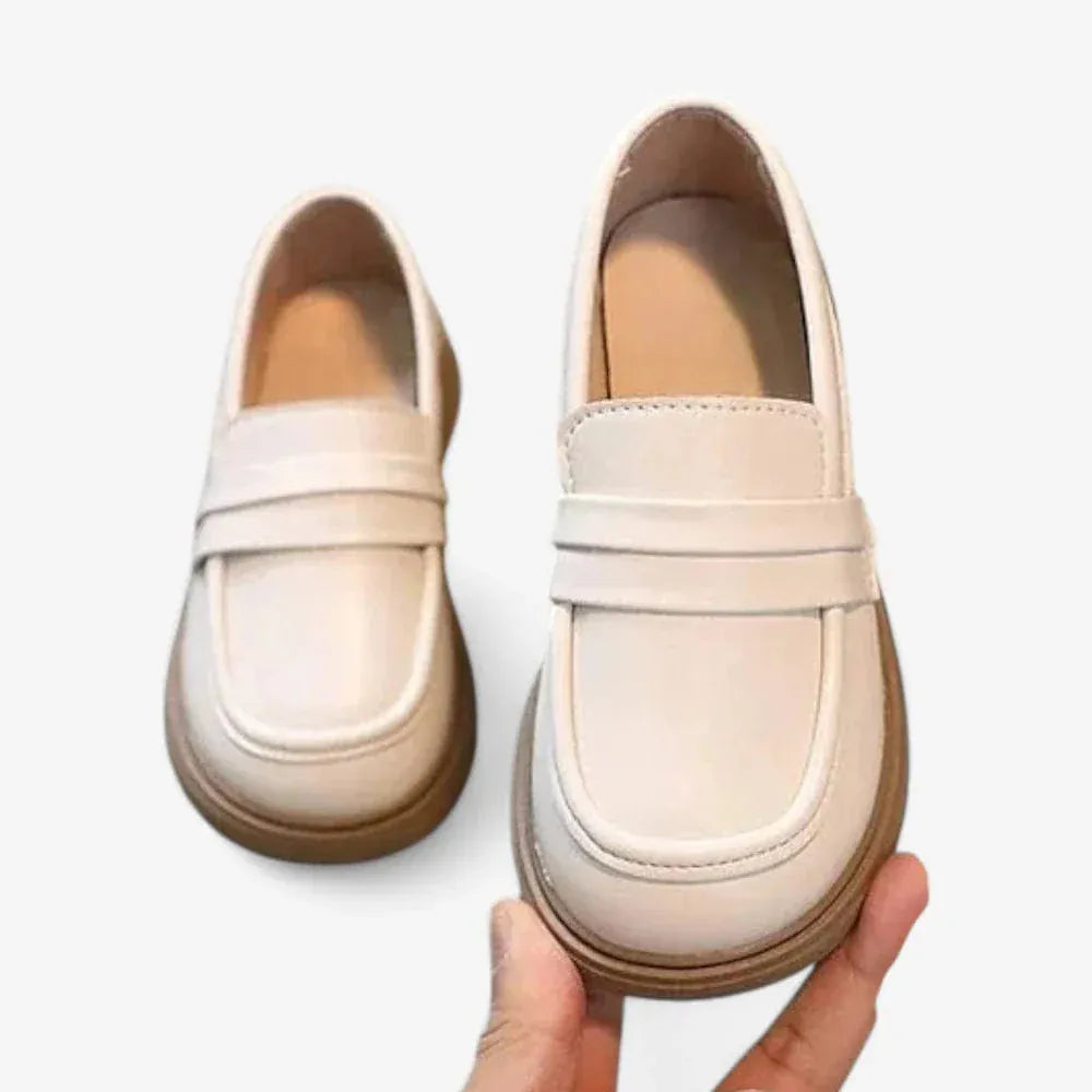 AtelierMocassin Mocassins Enfant en Cuir Beige Penny Loafer