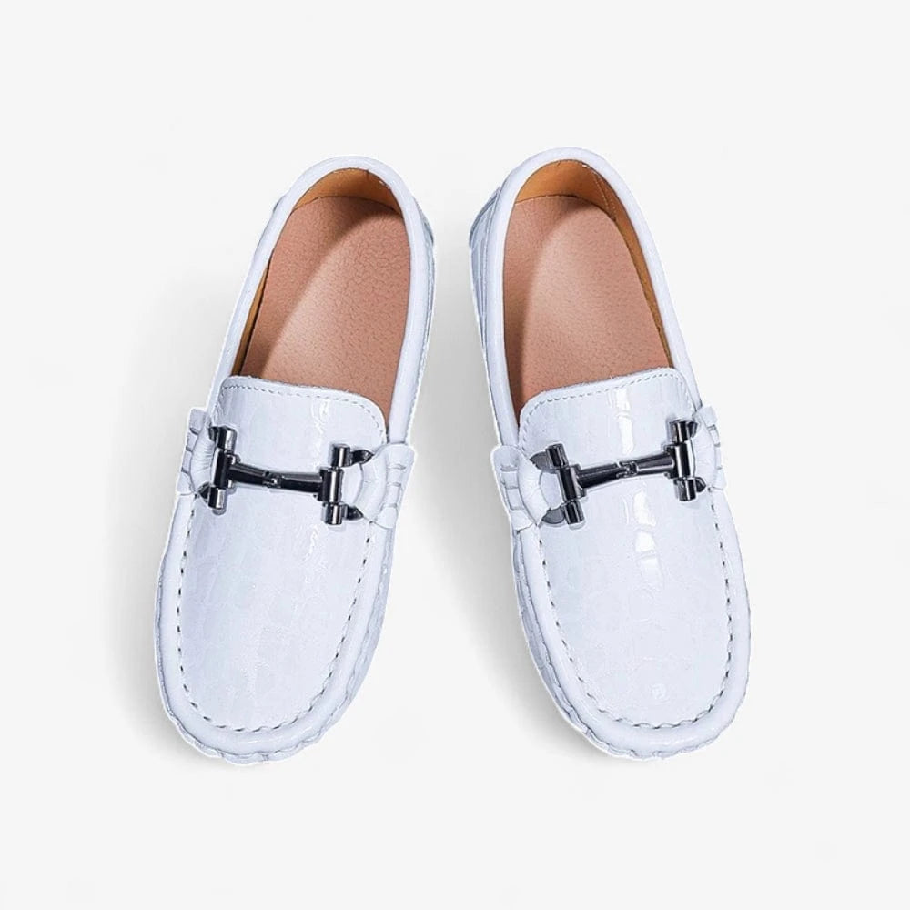 AtelierMocassin Mocassins Enfant en Cuir Blanc à Mors Métallique