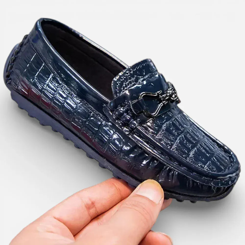 AtelierMocassin Mocassins Enfant en Cuir Bleu Marine Verni