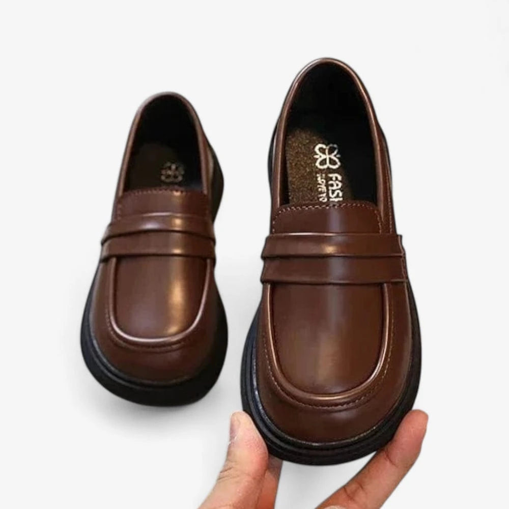 AtelierMocassin Mocassins Enfant en Cuir Marron Penny Loafer
