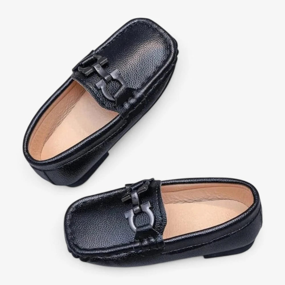AtelierMocassin Mocassins Enfant en Cuir Noir à Mors Métallique