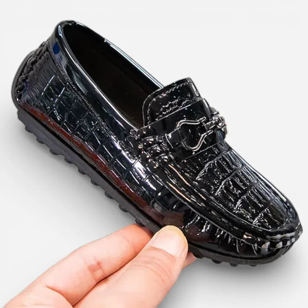 AtelierMocassin Mocassins Enfant en Cuir Noir Verni