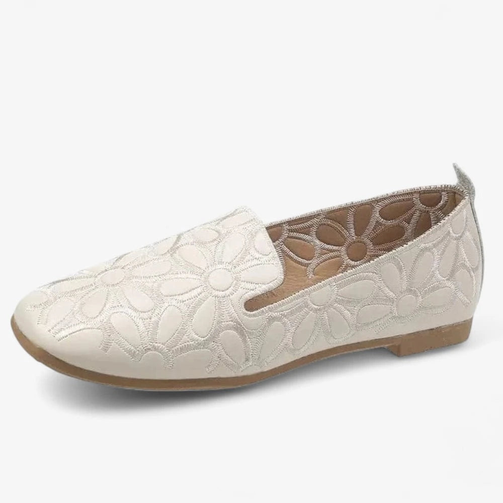 AtelierMocassin Mocassins Femme Ajourés Beige à Motif Floral