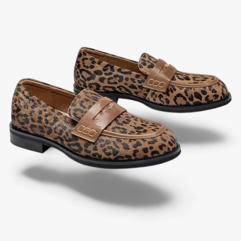 AtelierMocassin Mocassins Femme Compensés en Cuir Léopard