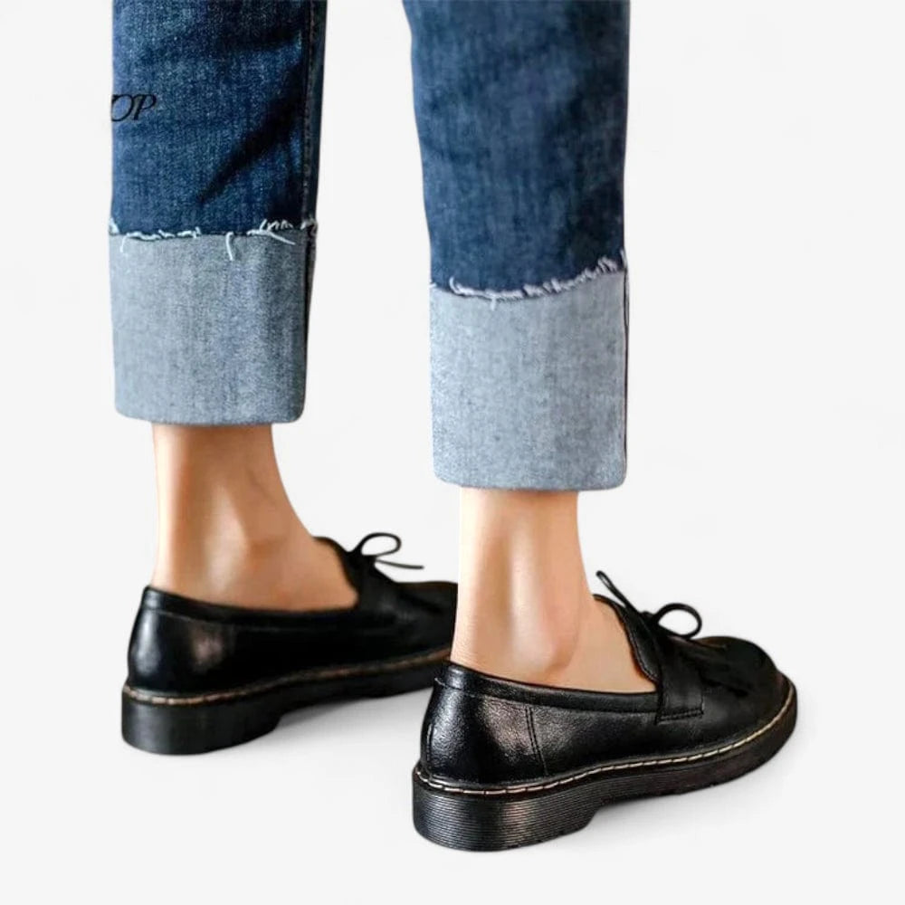 AtelierMocassin Mocassins Femme Compensés en Cuir Noir à Franges