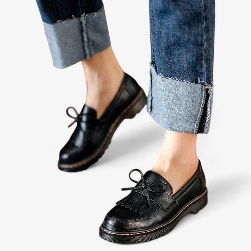 AtelierMocassin Mocassins Femme Compensés en Cuir Noir à Franges