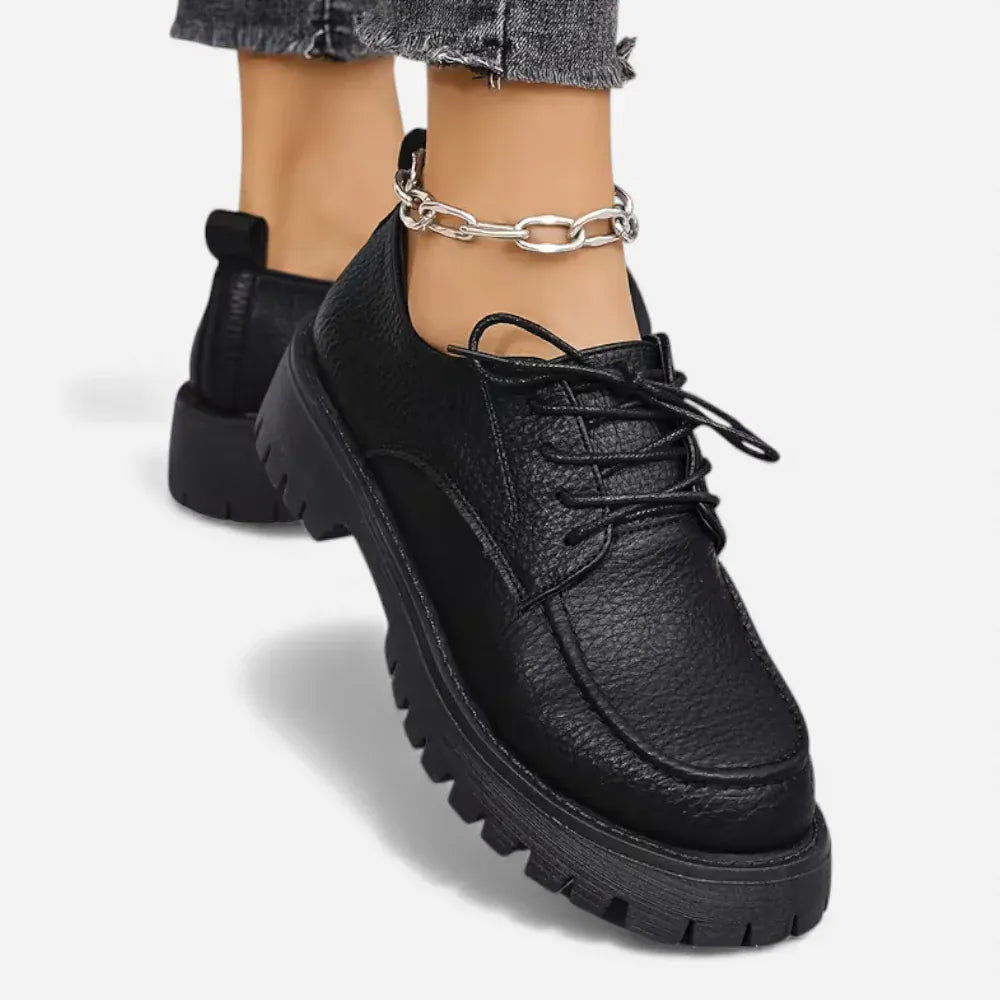 AtelierMocassin Mocassins Femme Derby en Cuir Noir Plateforme