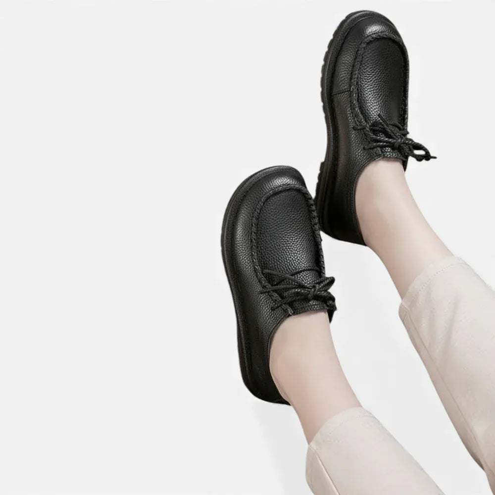 AtelierMocassin Mocassins Femme Derby en Cuir Noir Souple