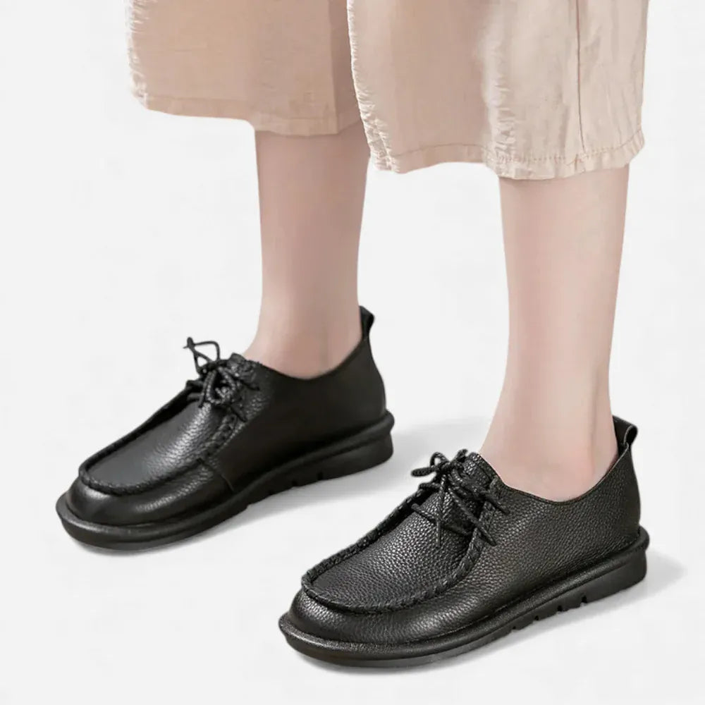 AtelierMocassin Mocassins Femme Derby en Cuir Noir Souple