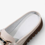 AtelierMocassin Mocassins Femme en Cuir Beige Ajourées avec Ornement Métal