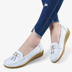 AtelierMocassin Mocassins Femme en Cuir Blanc Souple Tassel Loafer