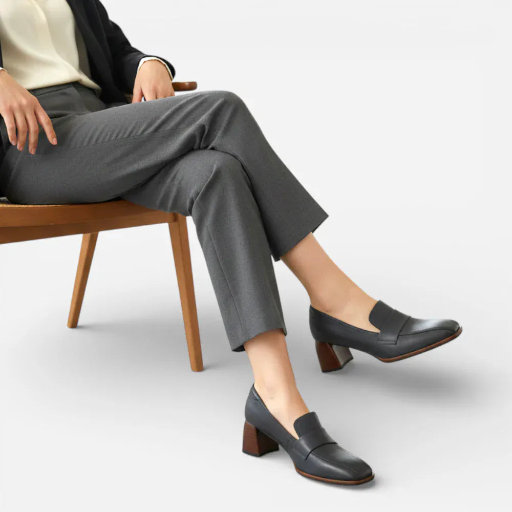 AtelierMocassin Mocassins Femme en Cuir Bleu Marine à Talon