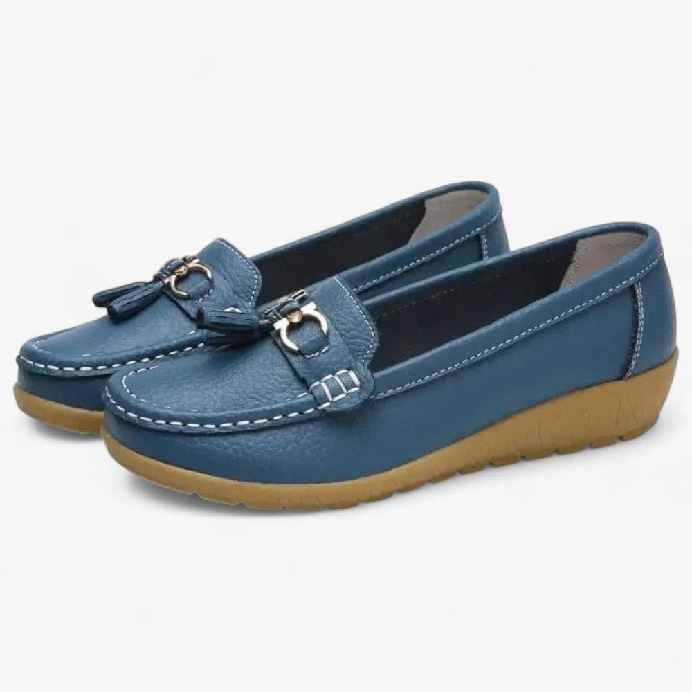 AtelierMocassin Mocassins Femme en Cuir Bleu Marine Souple Tassel Loafer