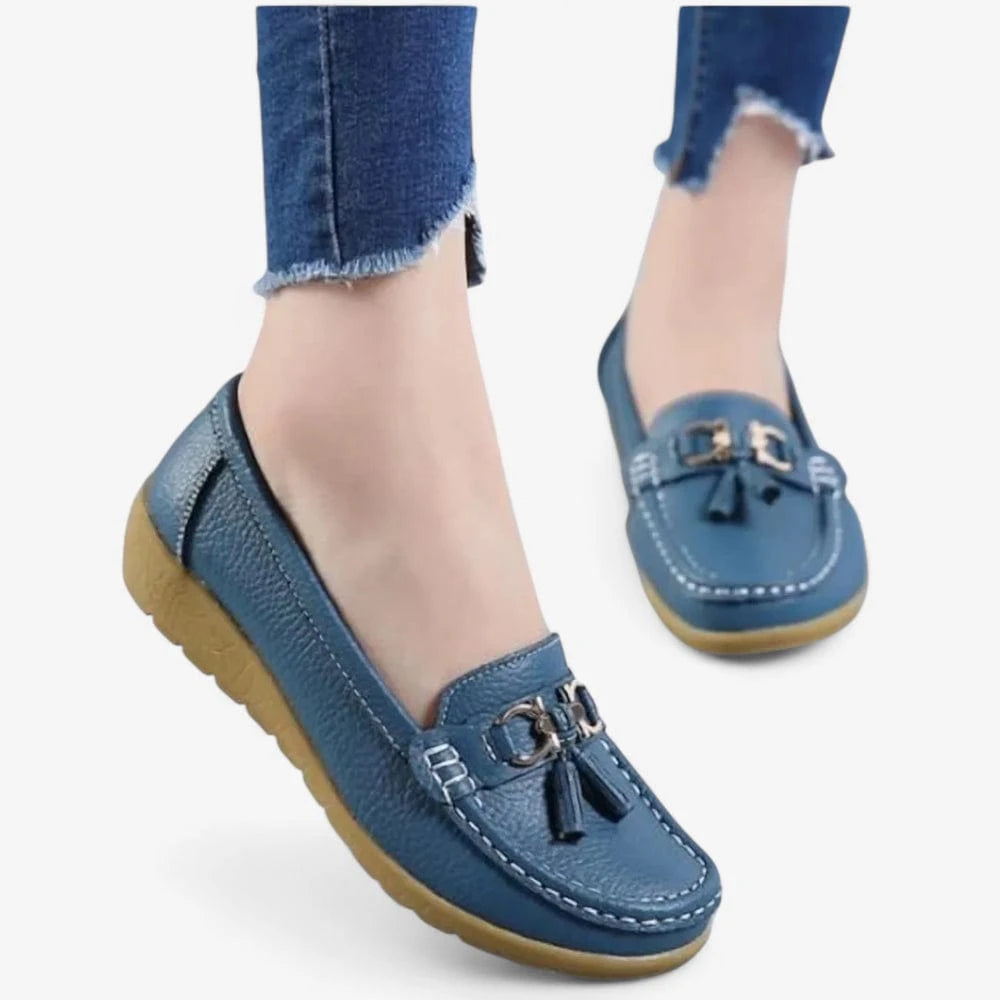 AtelierMocassin Mocassins Femme en Cuir Bleu Marine Souple Tassel Loafer