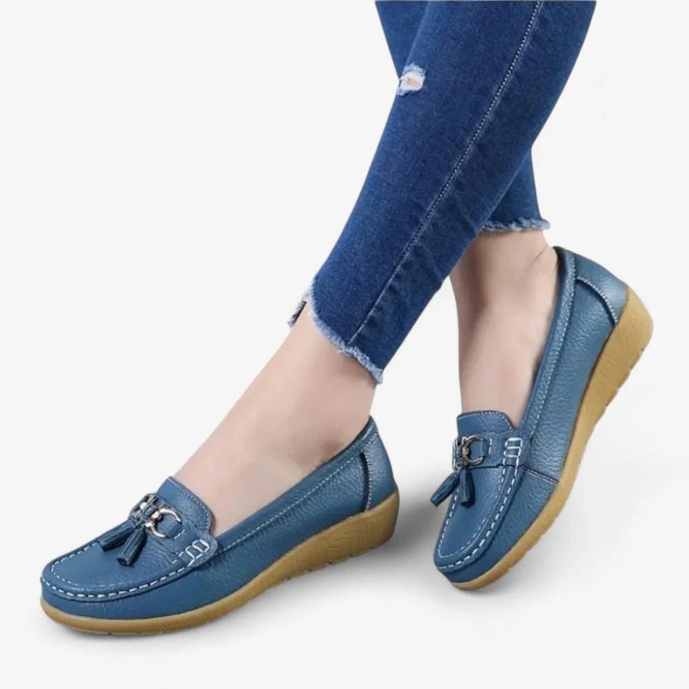 AtelierMocassin Mocassins Femme en Cuir Bleu Marine Souple Tassel Loafer