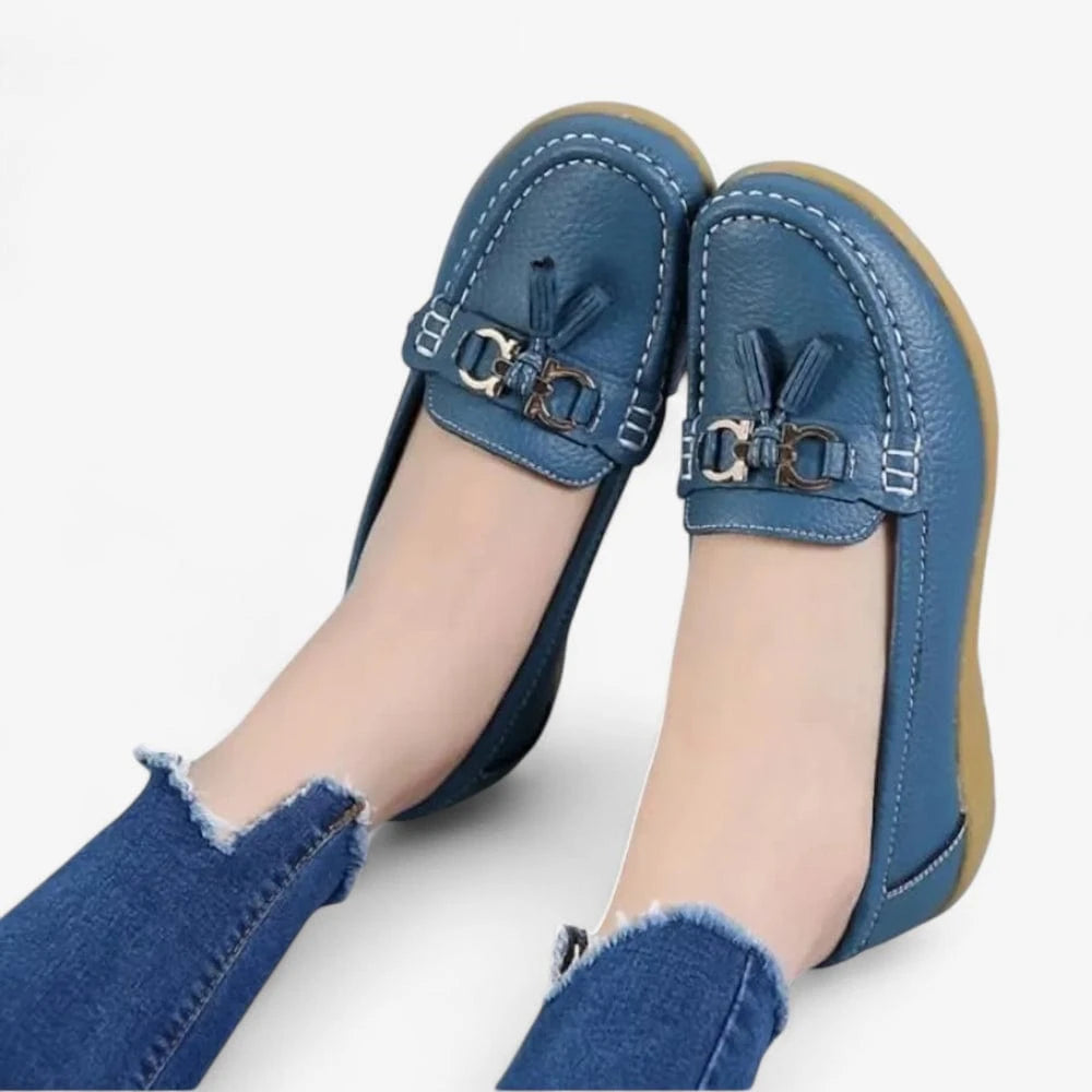 AtelierMocassin Mocassins Femme en Cuir Bleu Marine Souple Tassel Loafer
