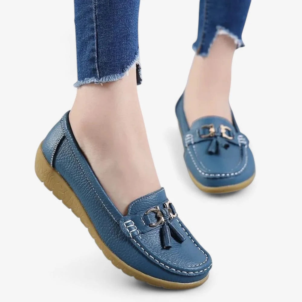AtelierMocassin Mocassins Femme en Cuir Bleu Marine Souple Tassel Loafer