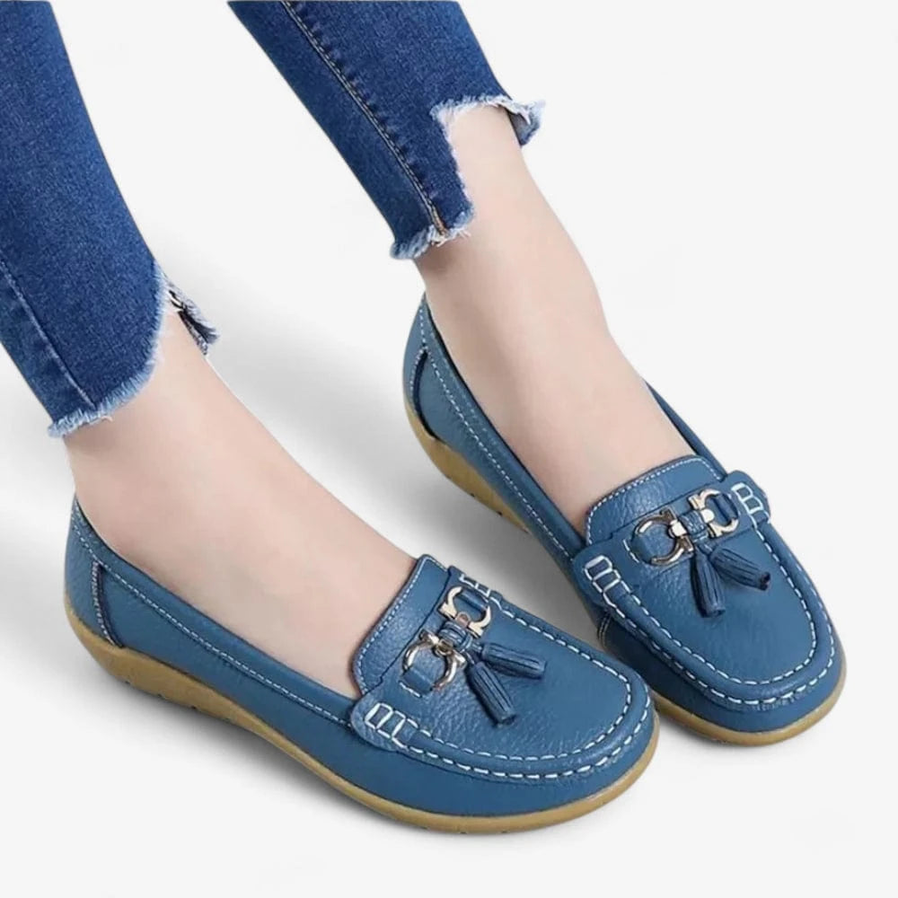 AtelierMocassin Mocassins Femme en Cuir Bleu Marine Souple Tassel Loafer