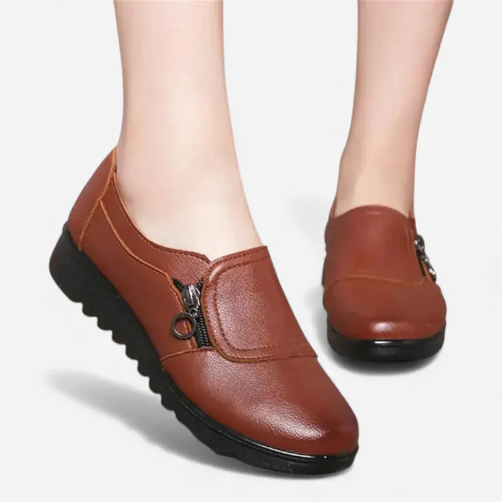 AtelierMocassin Mocassins Femme en Cuir Marron à Fermeture Éclair