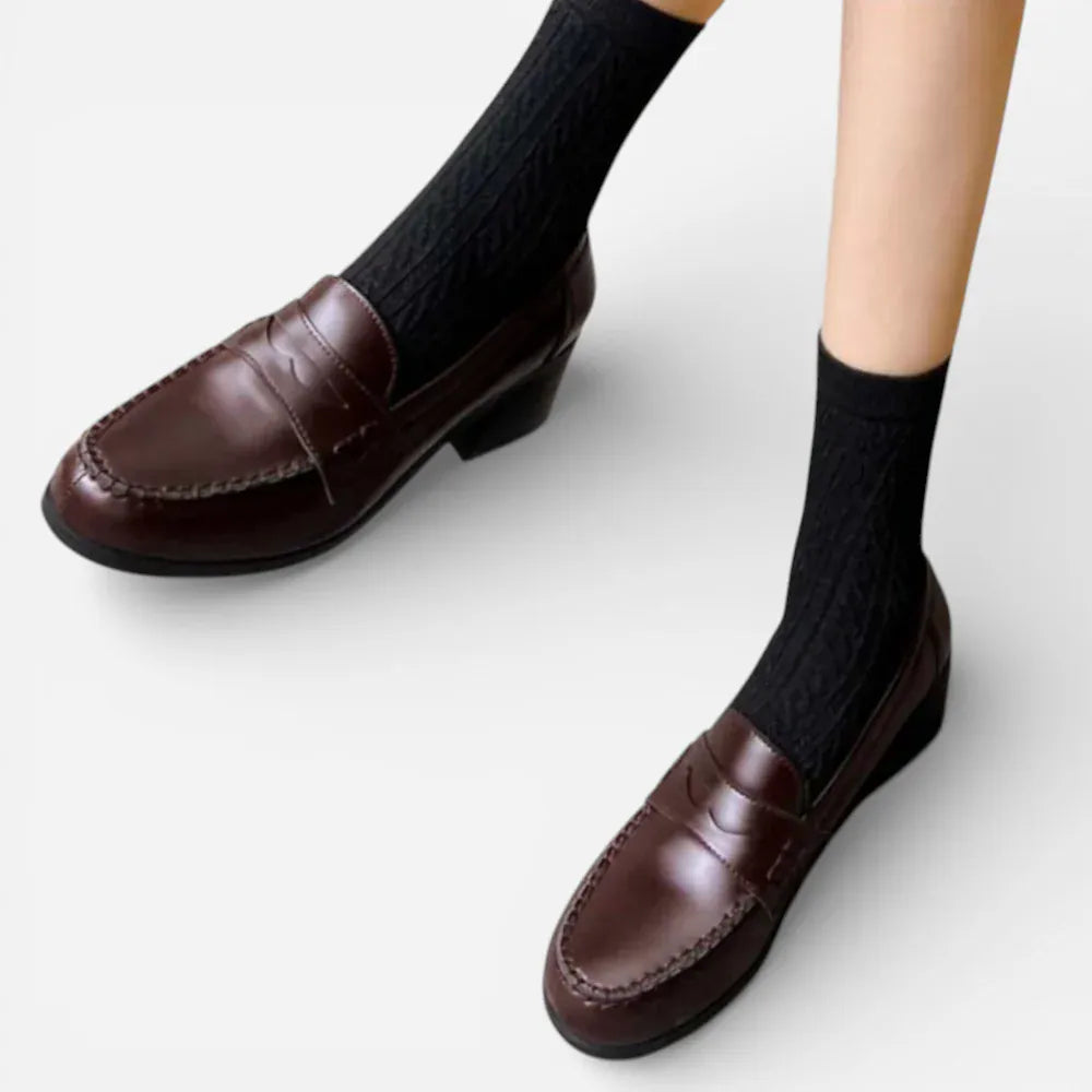 AtelierMocassin Mocassins Femme en Cuir Marron à Talon Penny Loafer