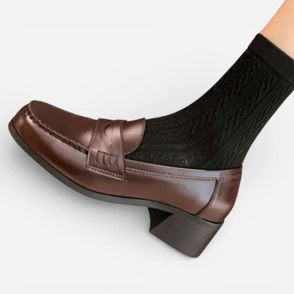 AtelierMocassin Mocassins Femme en Cuir Marron à Talon Penny Loafer