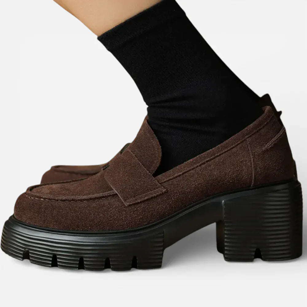 AtelierMocassin Mocassins Femme en Cuir Marron à Talon Plateforme