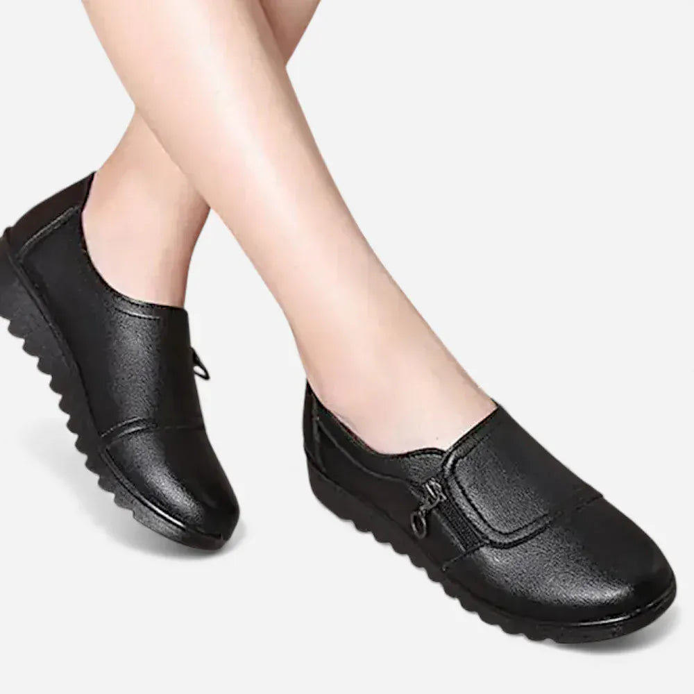 AtelierMocassin Mocassins Femme en Cuir Noir à Fermeture Éclair
