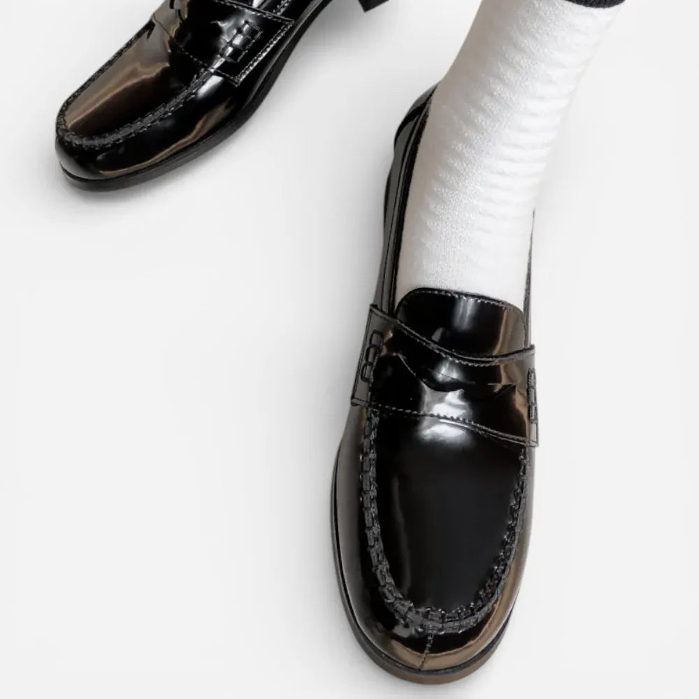 AtelierMocassin Mocassins Femme en Cuir Noir à Talon Penny Loafer