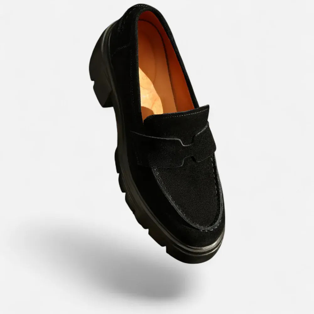 AtelierMocassin Mocassins Femme en Cuir Noir à Talon Plateforme