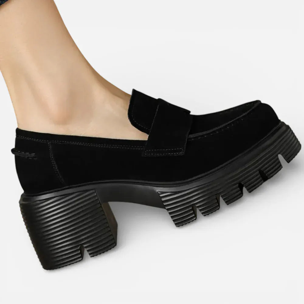 AtelierMocassin Mocassins Femme en Cuir Noir à Talon Plateforme