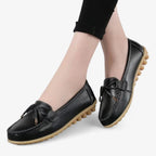 AtelierMocassin Mocassins Femme en Cuir Noir avec Nœud Esthétique