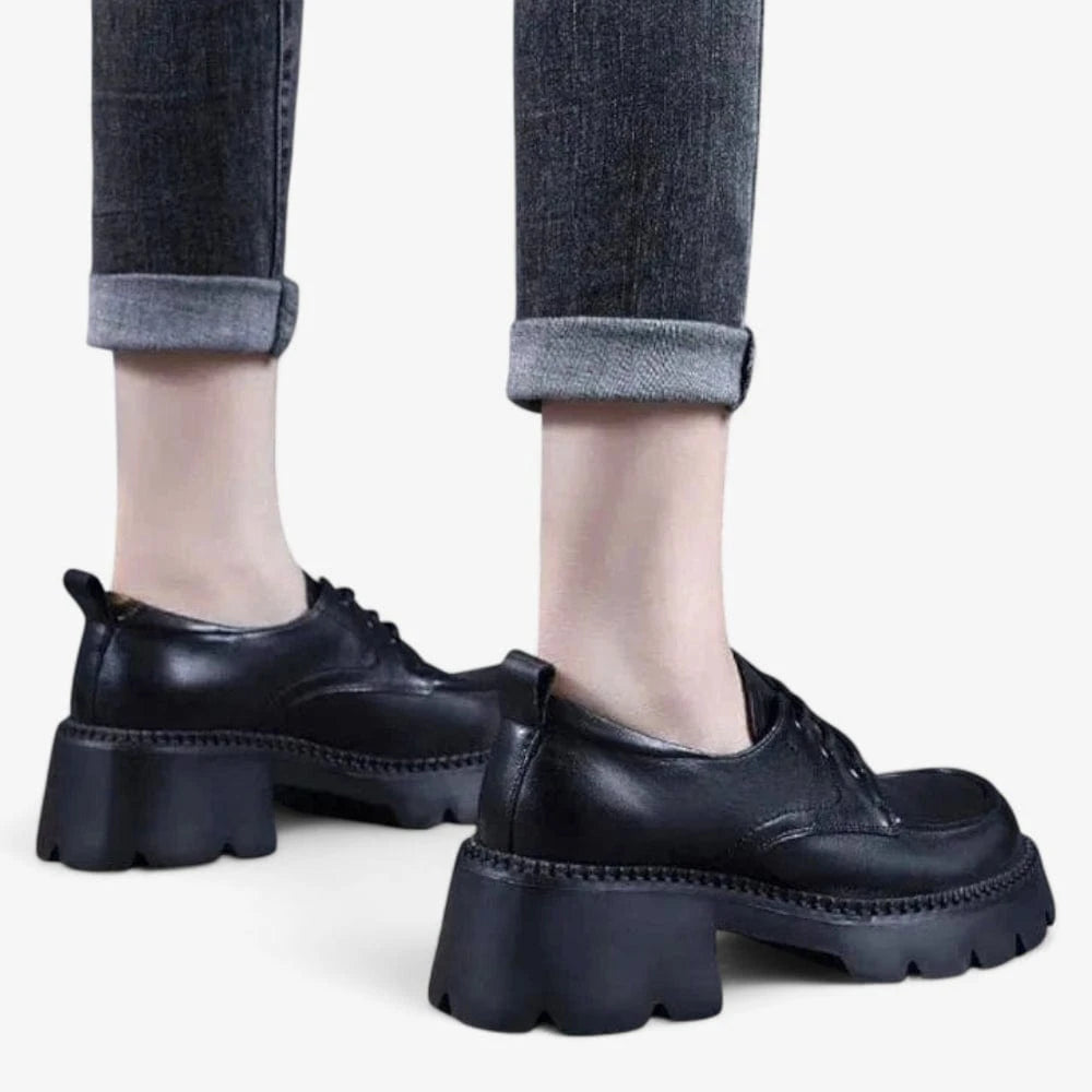 AtelierMocassin Mocassins Femme en Cuir Noir Plateforme à Lacets