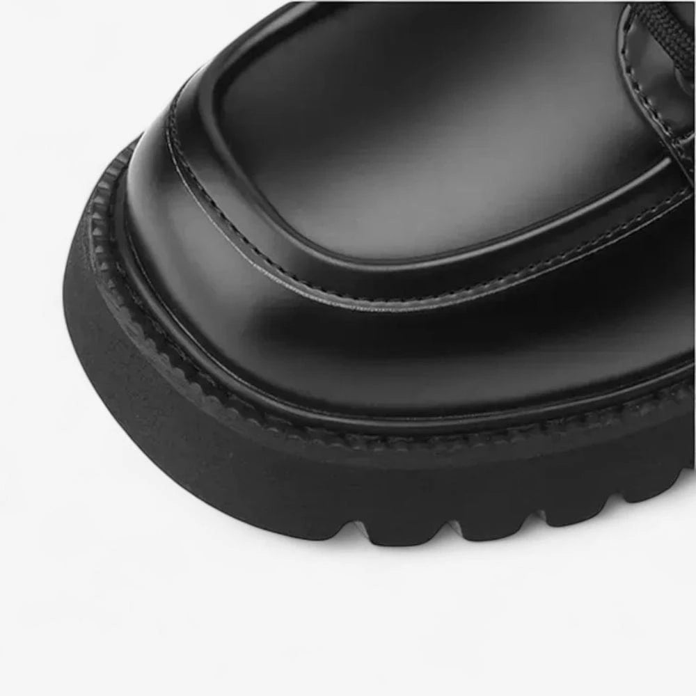 AtelierMocassin Mocassins Femme en Cuir Noir Plateforme à Lacets