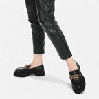 AtelierMocassin Mocassins Femme en Cuir Noir Plateforme avec Chaine