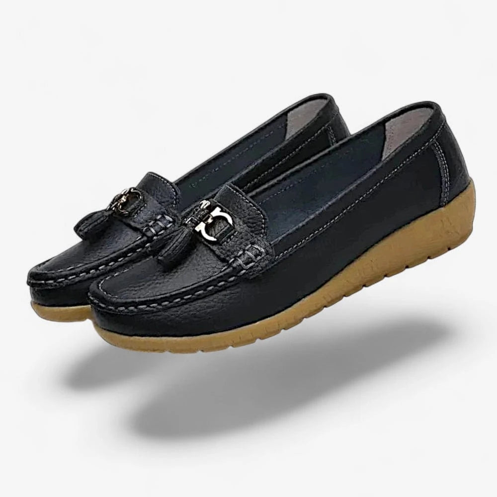 AtelierMocassin Mocassins Femme en Cuir Noir Souple Tassel Loafer