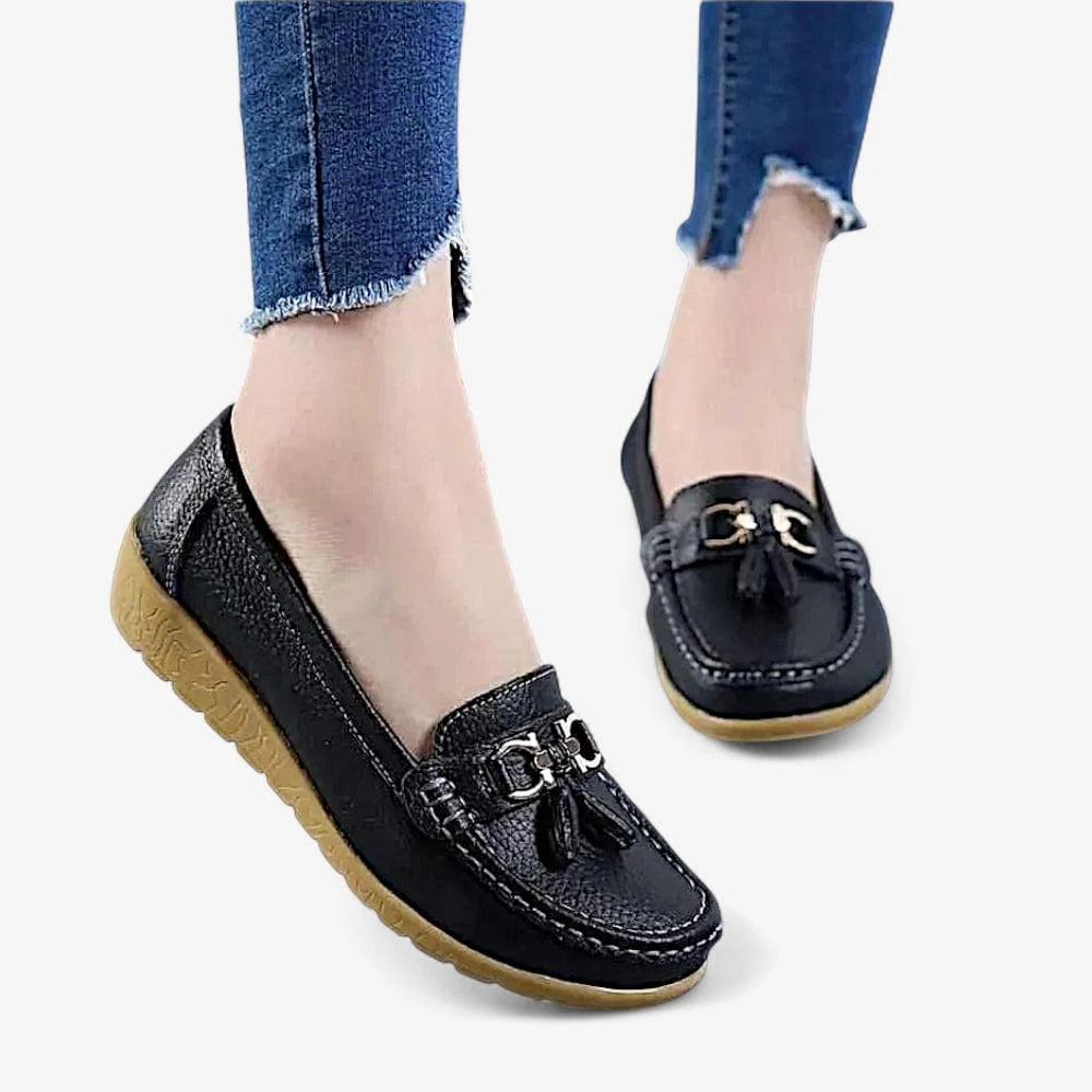 AtelierMocassin Mocassins Femme en Cuir Noir Souple Tassel Loafer
