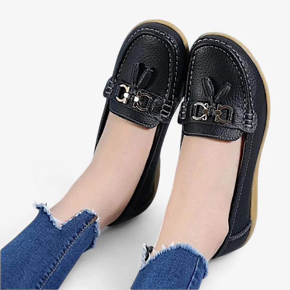 AtelierMocassin Mocassins Femme en Cuir Noir Souple Tassel Loafer