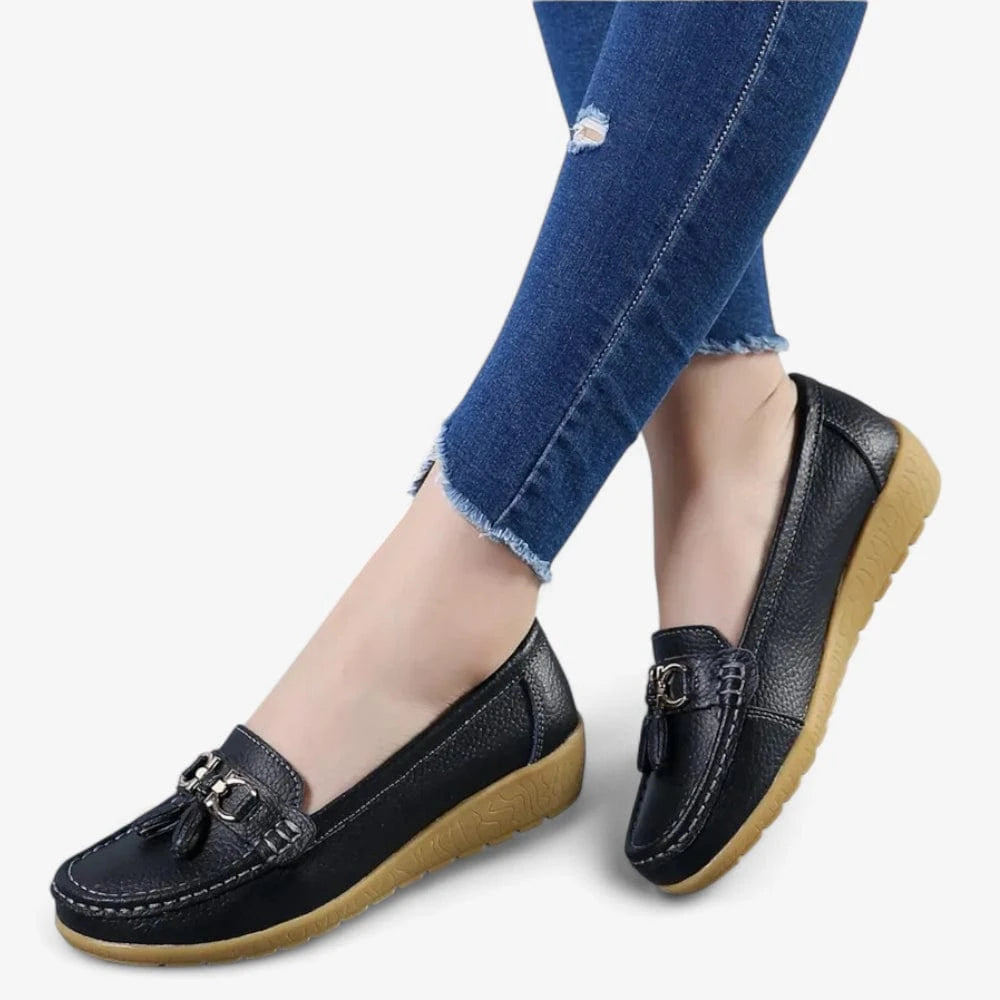 AtelierMocassin Mocassins Femme en Cuir Noir Souple Tassel Loafer